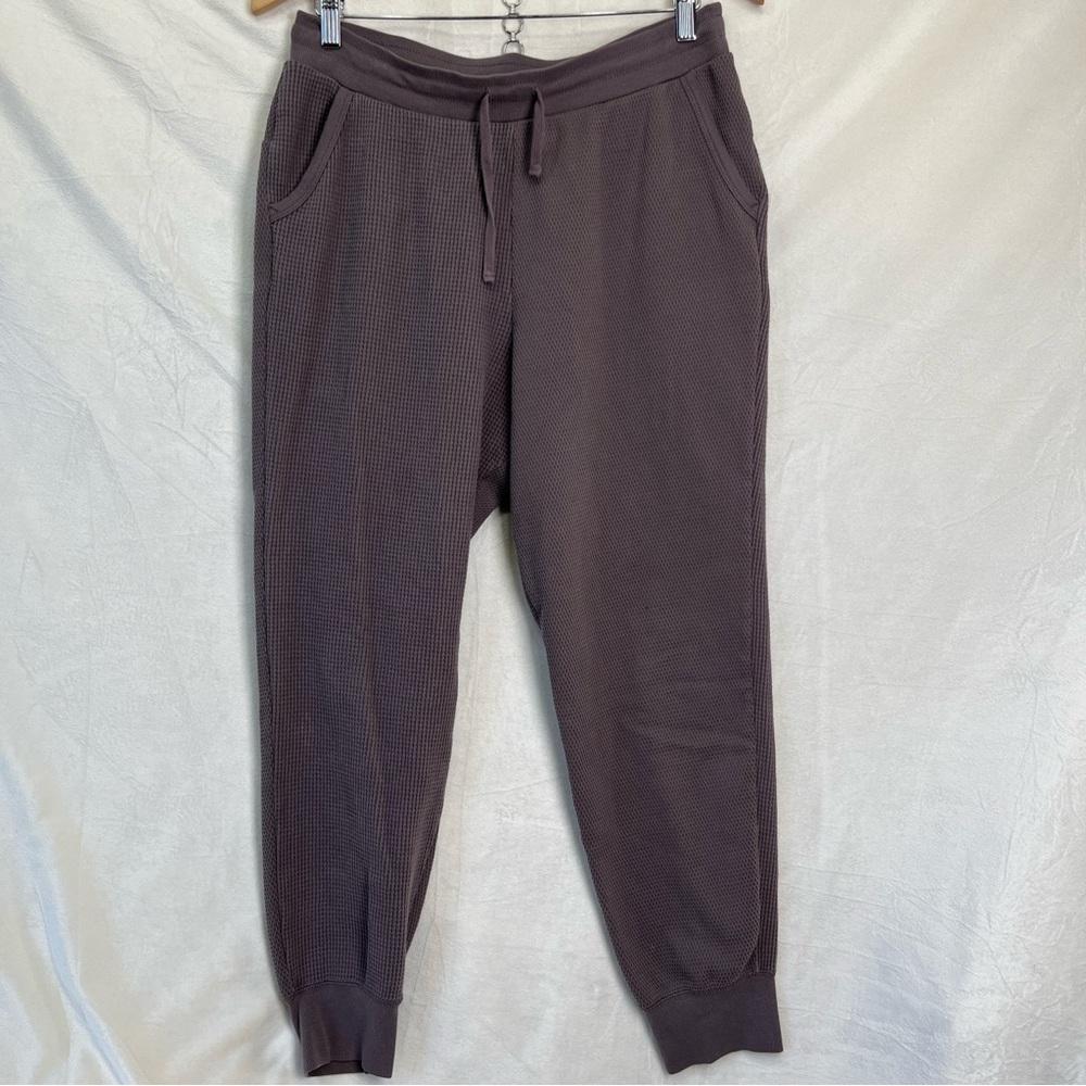 Nike Yoga DriFit Jogger Pants Women Large Waffle Knit Taupe Pull On Sweatpants L